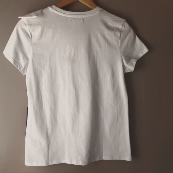 T Tahari White Crew Neck T-shirt with Bow on Collar | New! Size Small - Picture 7 of 15